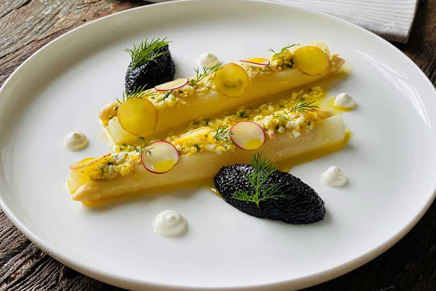 Poached White Asparagus and Regiis Ova Caviar Recipe